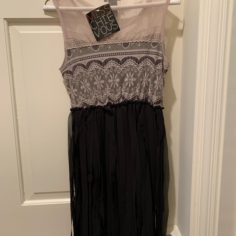 Net little black dress with beige lace